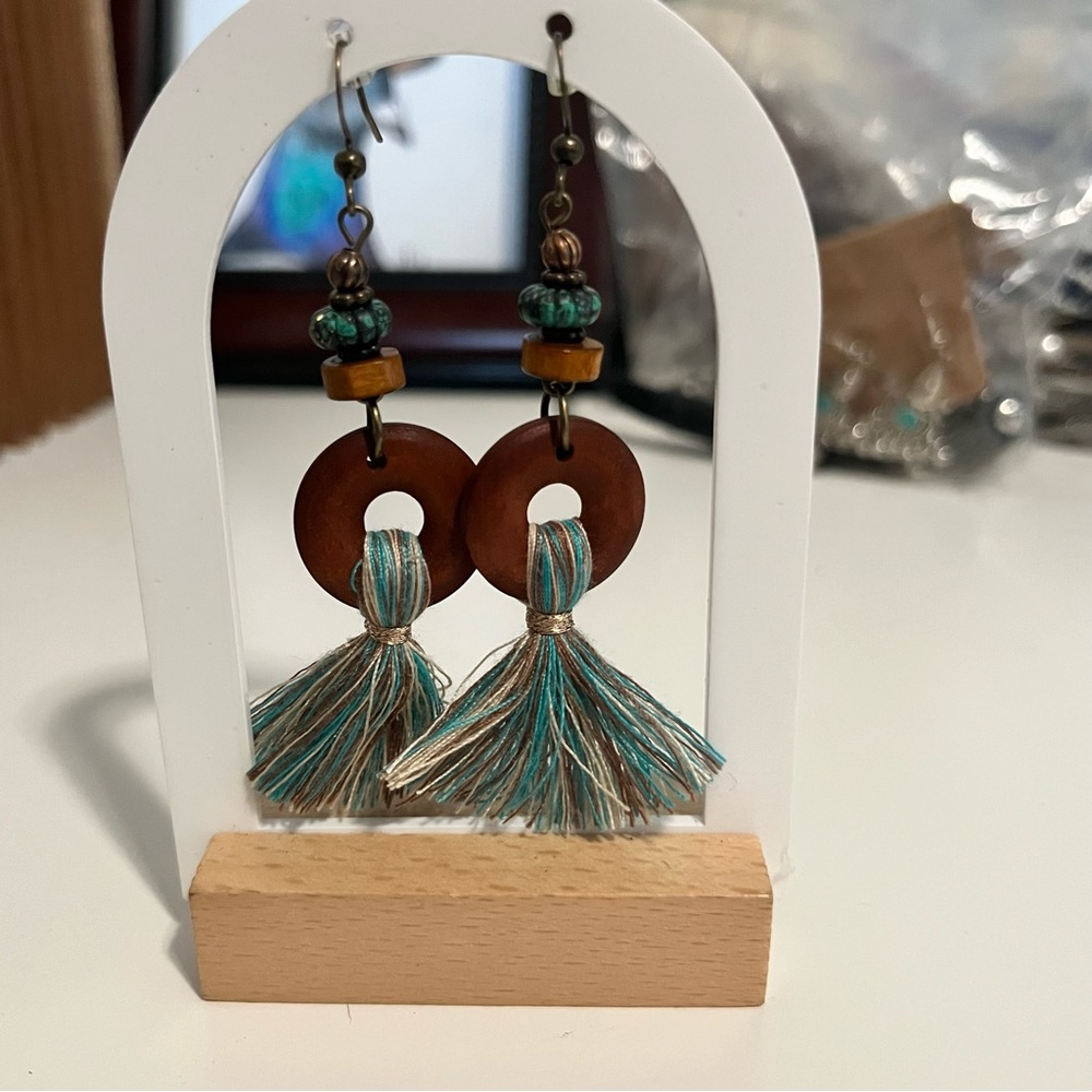 Hand Crafted Brown and Turquoise Tassel Earrings